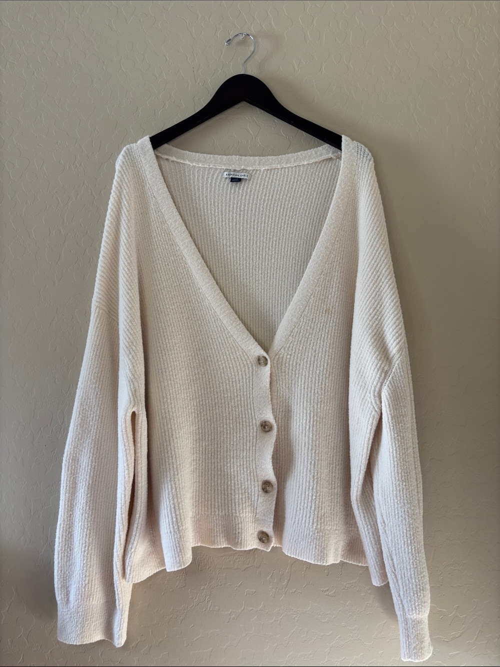 AE Cozy Cream Oversized Button-Front V-Neck Sweater Cardigan - Picture 16 of 16